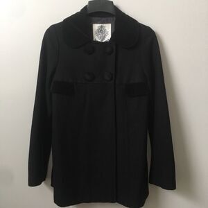 BB Dakota Black Wool Blend Velvet Trim Peacoat Size Small